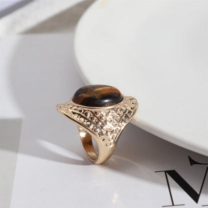 Brown Quartz and 18K Gold-Plated Oval-Cut Ring, gold statement rings for women, dainty minimalist design, styled look