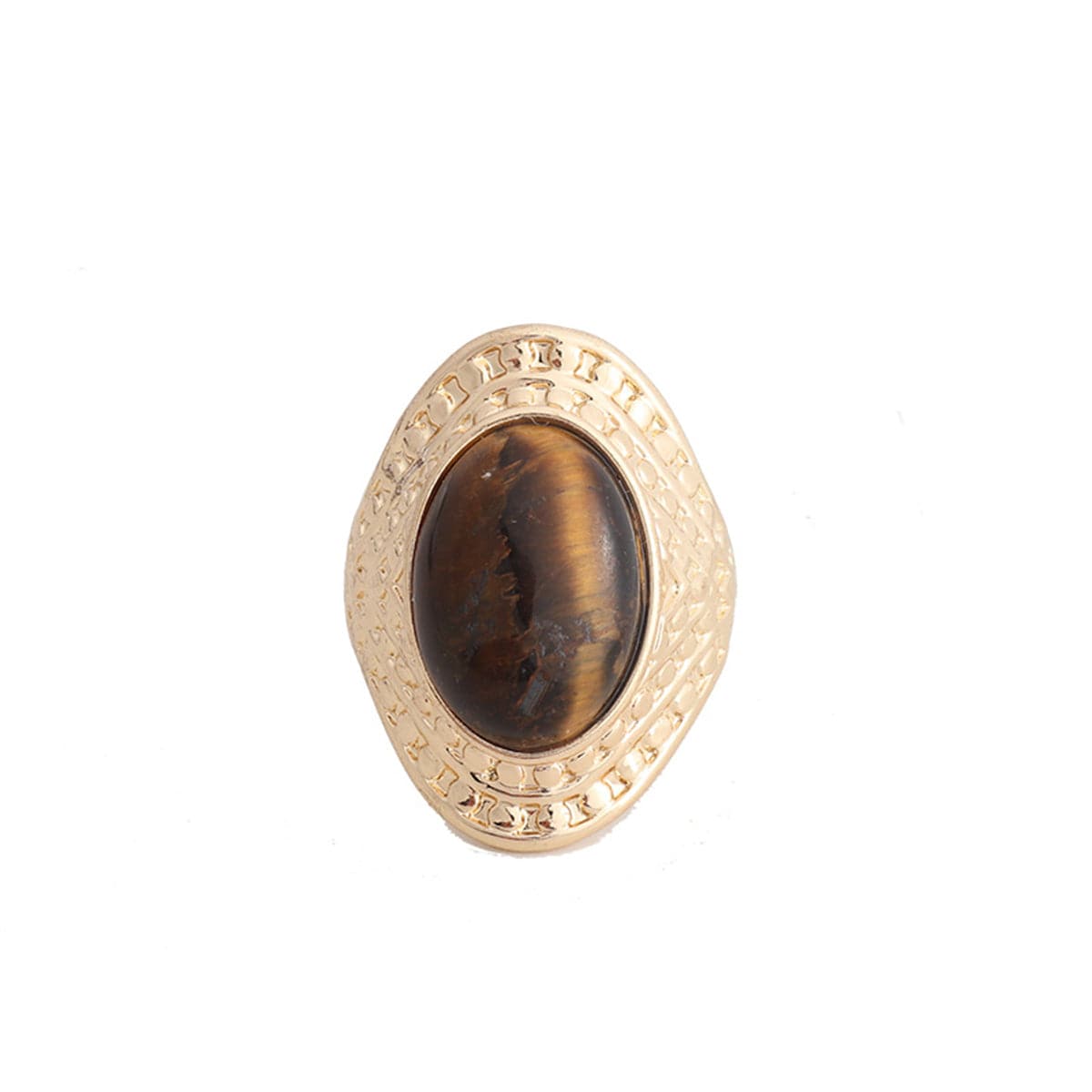 Brown Quartz and 18K Gold-Plated Oval-Cut Ring, gold statement rings for women, dainty minimalist design, front view