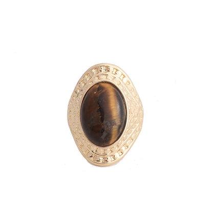 Brown Quartz and 18K Gold-Plated Oval-Cut Ring, gold statement rings for women, dainty minimalist design, front view