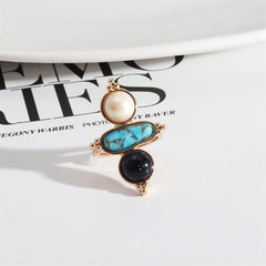 Pearl & Turquoise 18K Gold-Plated Geometric Ring