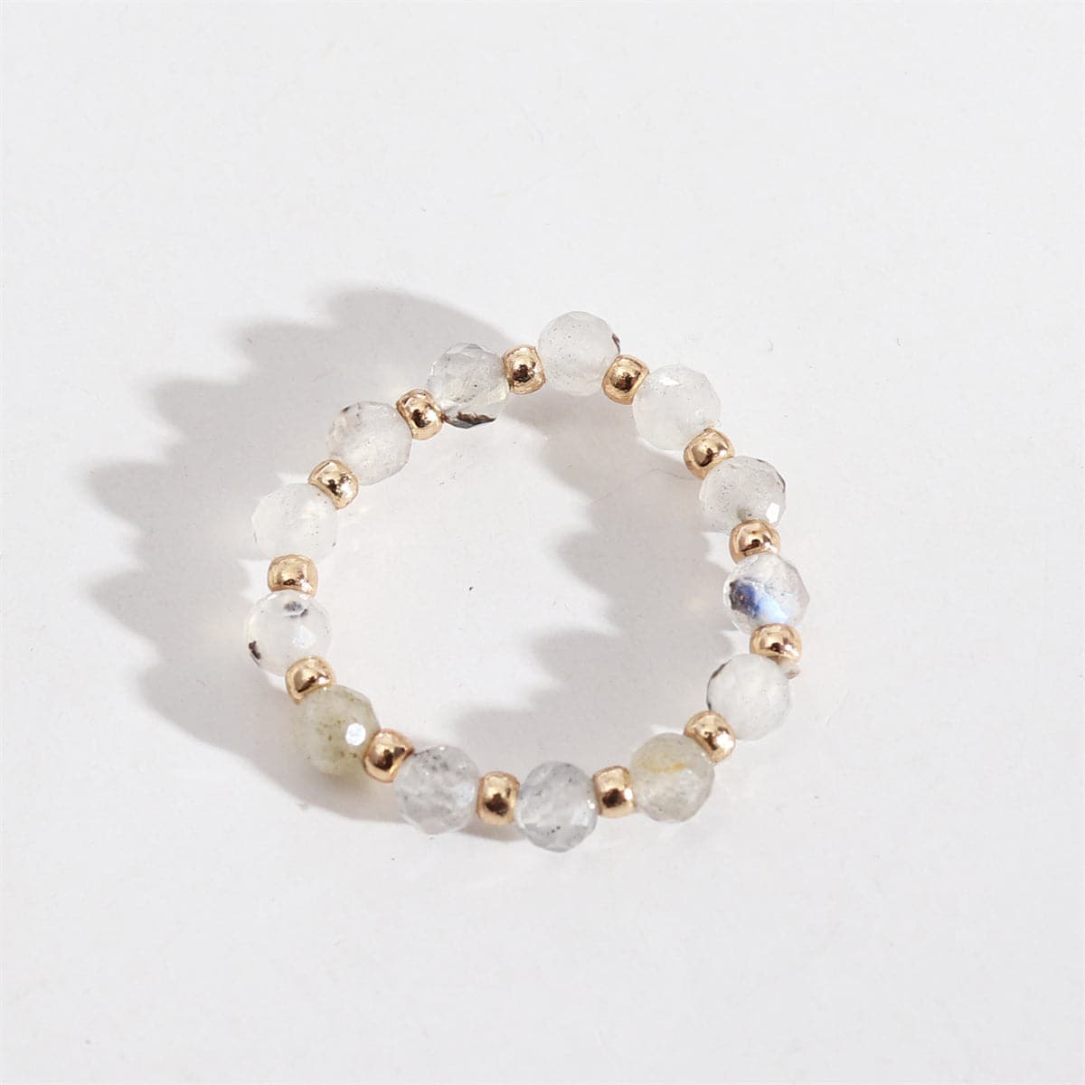 Pink Resin and 18K Gold-Plated Beaded Stretch Ring, gold statement rings for women, everyday style, front view