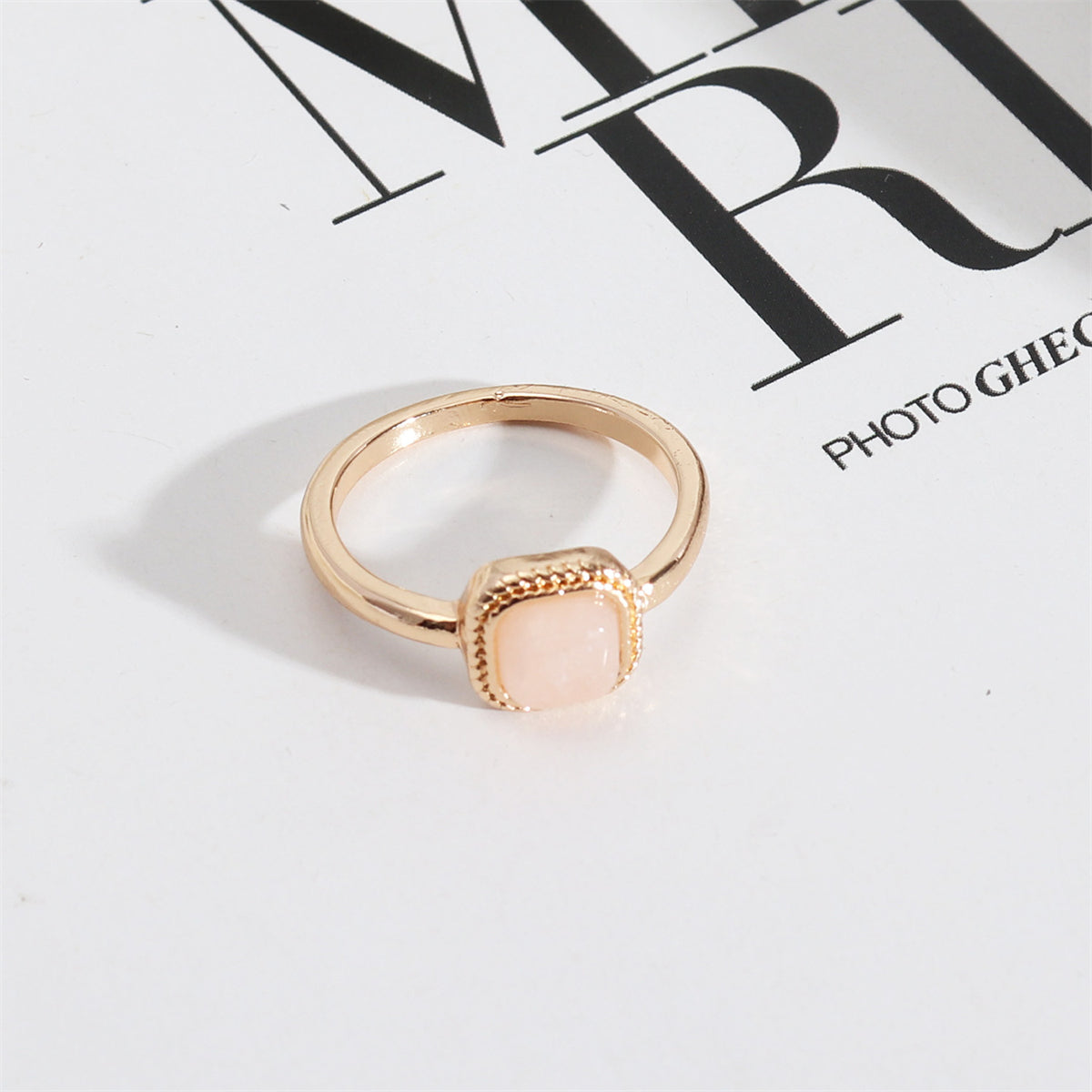 Pink Quartz & 18K Gold-Plated Square Ring