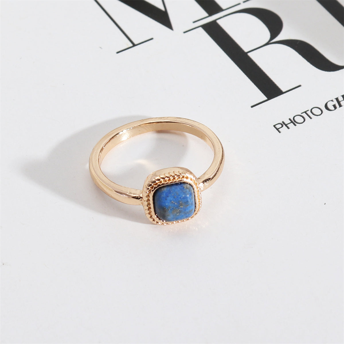 Lapis and 18K Gold-Plated Square Ring, gold statement rings for women, elegant gift for her, front view