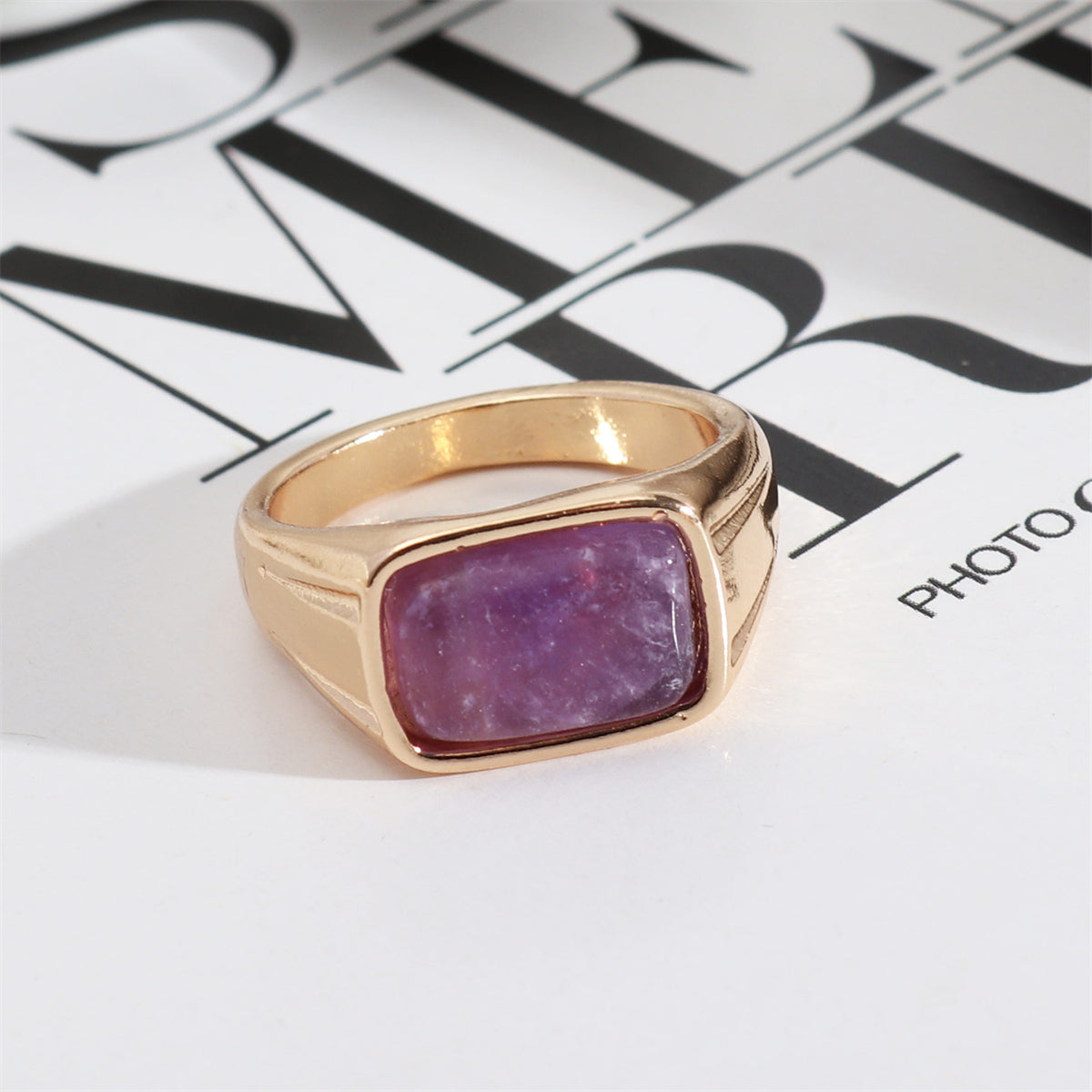 Purple Quartz & 18K Gold-Plated Rectangle Ring