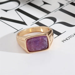 Purple Quartz & 18K Gold-Plated Rectangle Ring