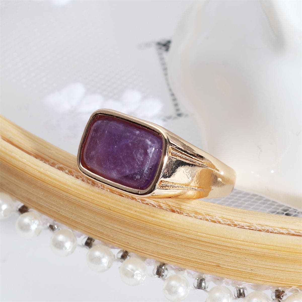 Purple Quartz & 18K Gold-Plated Rectangle Ring