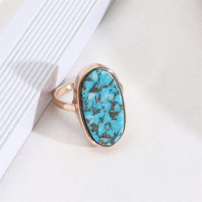 Turquoise and 18K Gold-Plated Oval Ring, gold statement rings for women, everyday style, front view