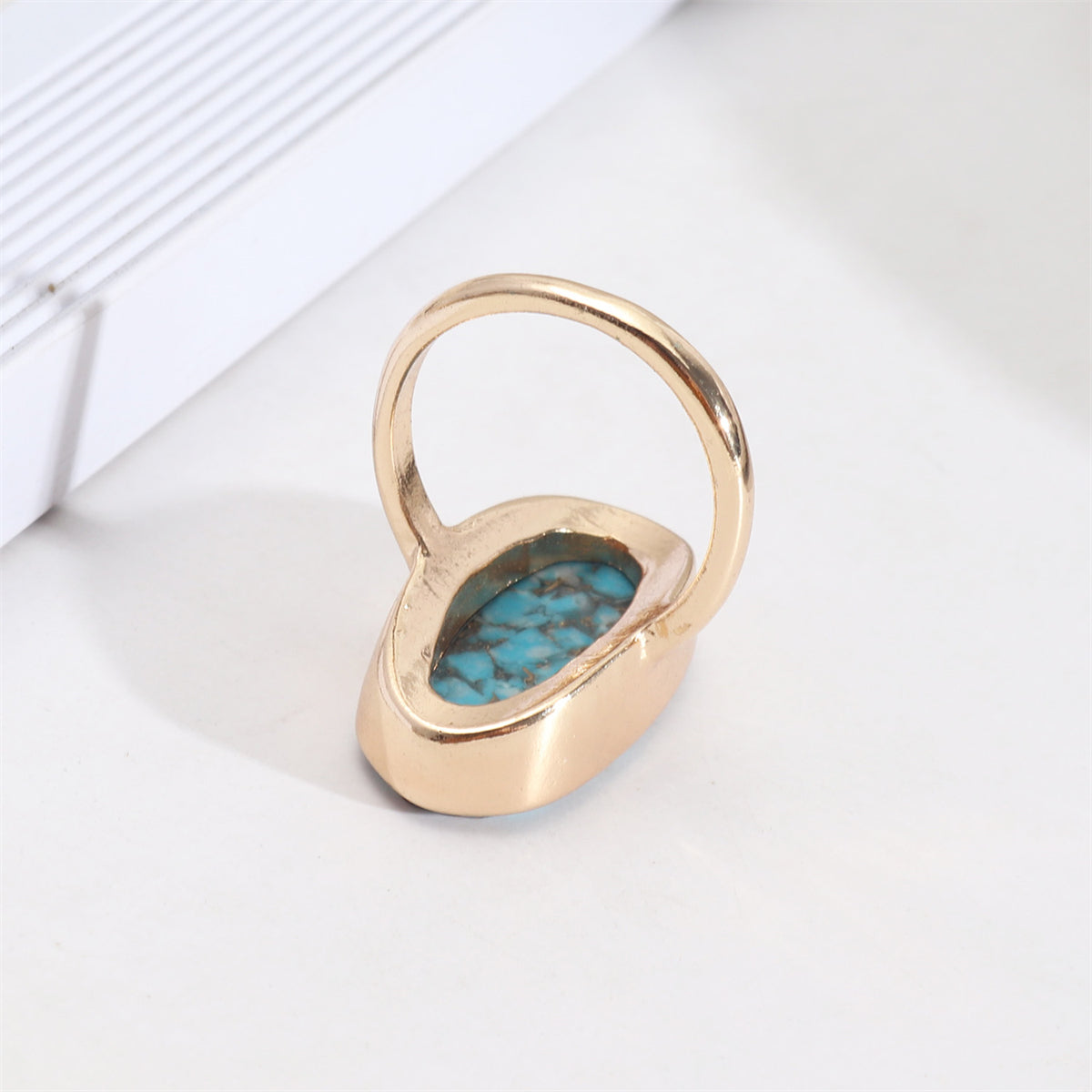 Turquoise and 18K Gold-Plated Oval Ring, gold statement rings for women, everyday style, lifestyle look