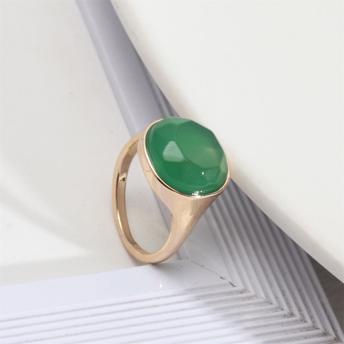 Green Quartz & 18K Gold-Plated Cushion-Cut Ring