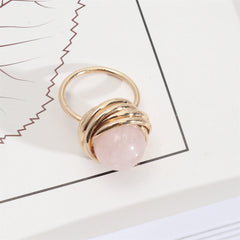 Pink Quartz & 18K Gold-Plated Coil Ring