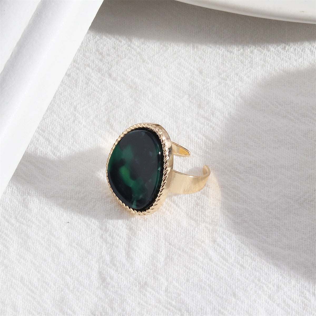 Green Resin and 18K Gold-Plated Triangle Open Ring, gold statement rings for women, everyday style, front view