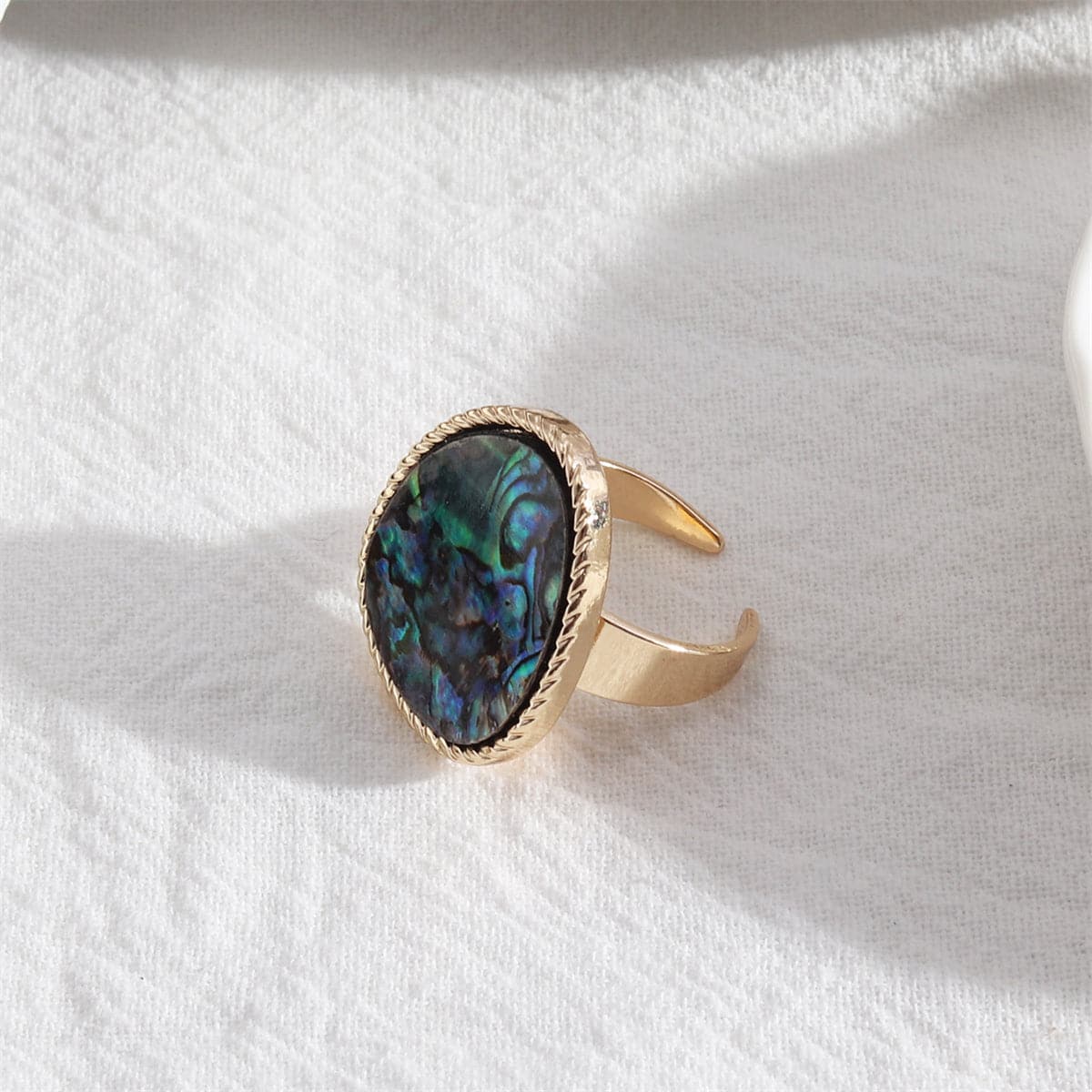 Abalone Shell and 18K Gold-Plated Triangle Open Ring, gold statement rings for women, botanical inspired, front view
