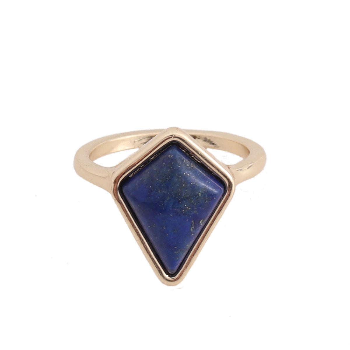 Lapis and 18K Gold-Plated Shield Ring, gold statement rings for women, dainty minimalist design, side view
