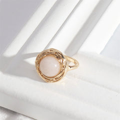 White Quartz & 18K Gold-Plated Round Coil Ring