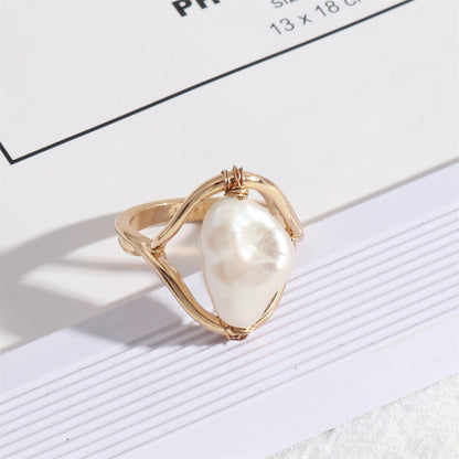 Baroque Pearl and 18K Gold-Plated Framed Ring, gold statement rings for women, vintage-inspired design, lifestyle look