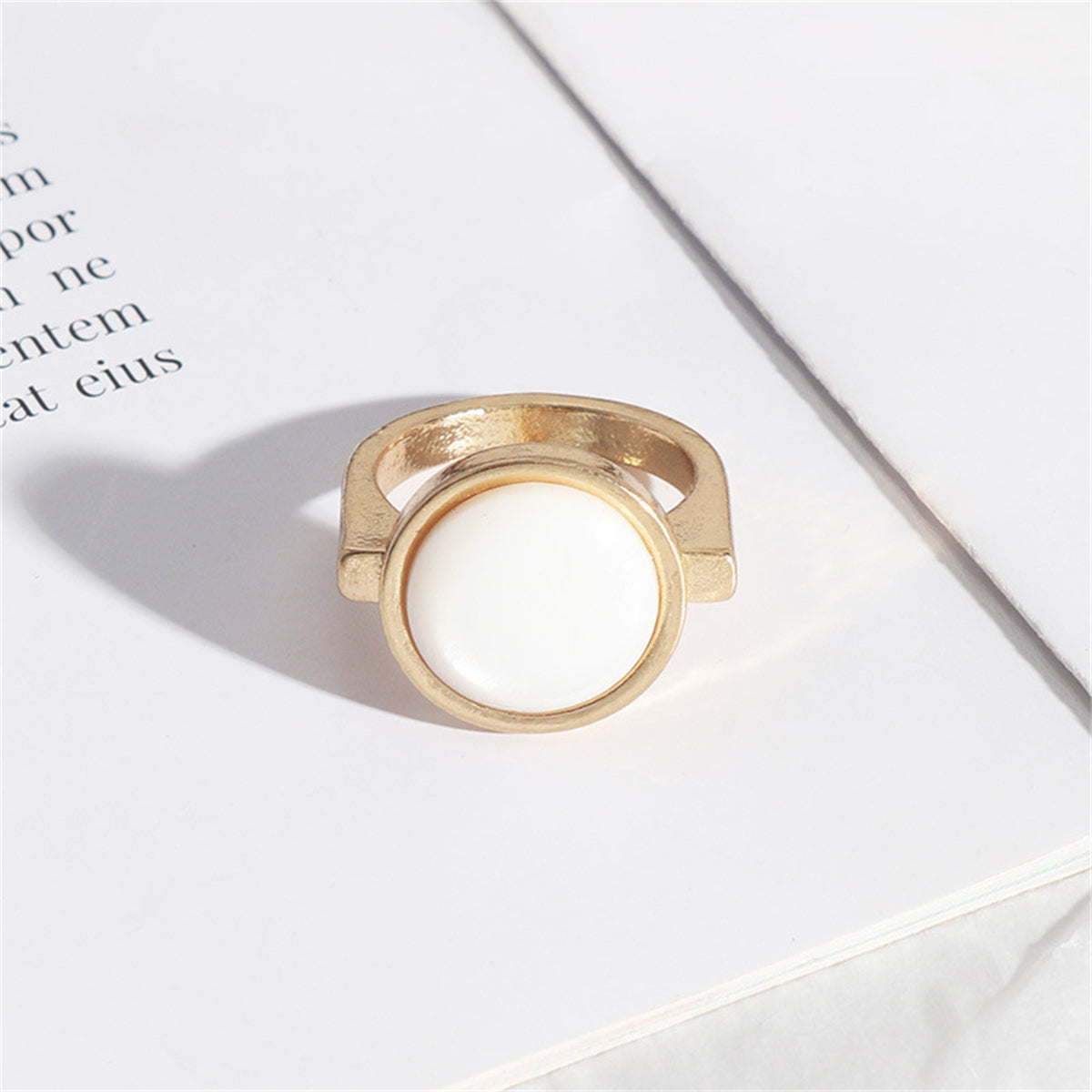 Shell and 18K Gold-Plated Round-Bezel Ring, gold statement rings for women, vintage-inspired design, front view