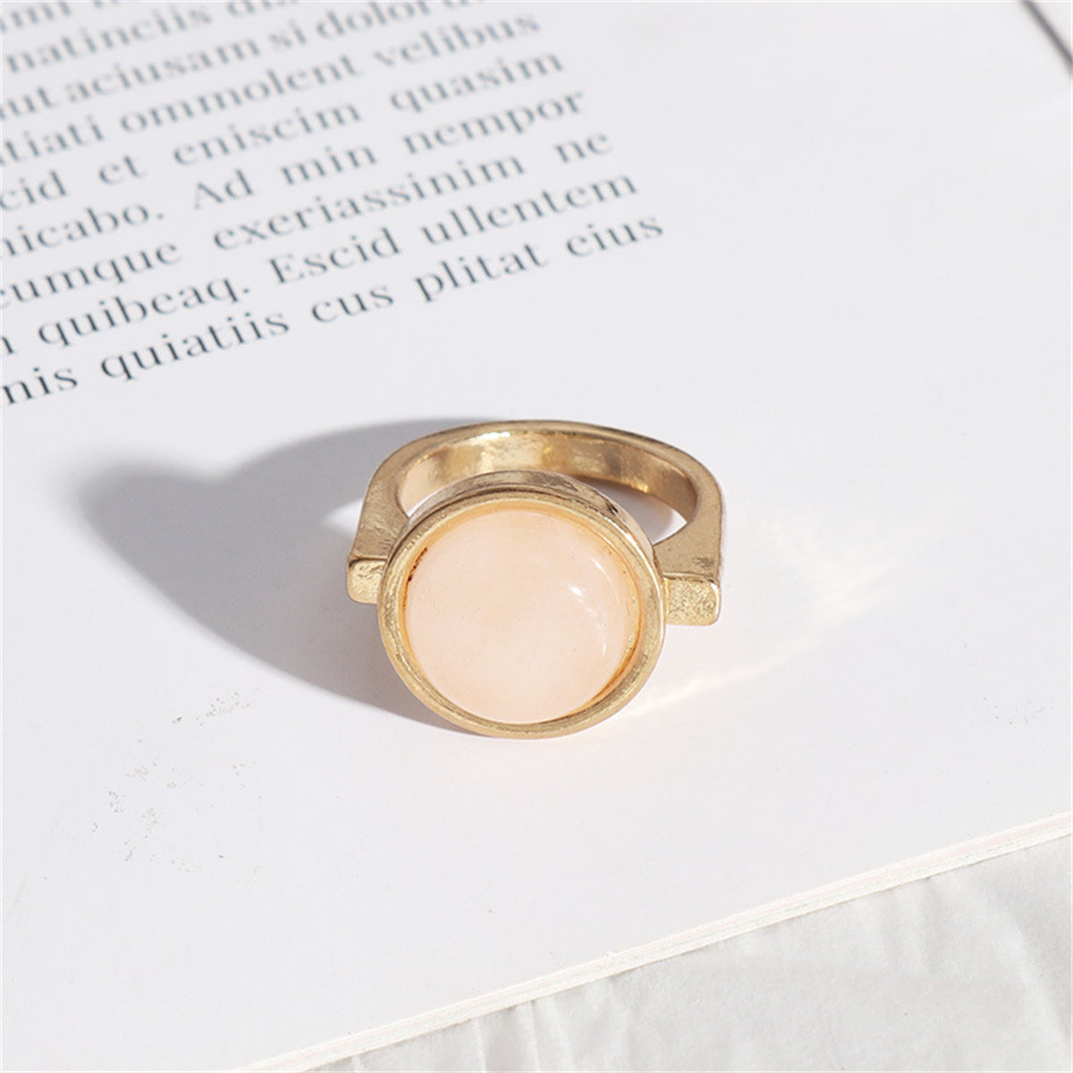 Pink Quartz and 18K Gold-Plated Round-Bezel Ring, gold statement rings for women, elegant gift for her, front view
