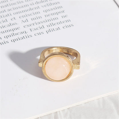 Pink Quartz and 18K Gold-Plated Round-Bezel Ring, gold statement rings for women, elegant gift for her, front view