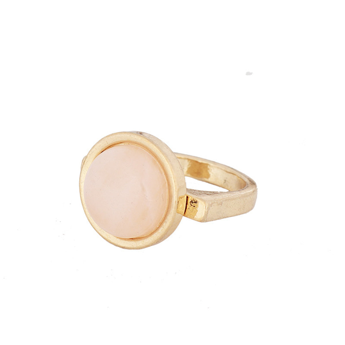 Pink Quartz and 18K Gold-Plated Round-Bezel Ring, gold statement rings for women, elegant gift for her, side view