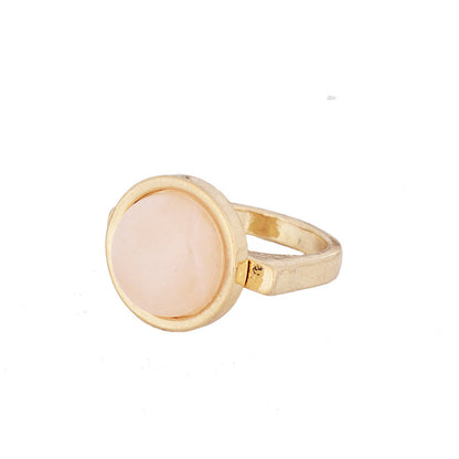 Pink Quartz and 18K Gold-Plated Round-Bezel Ring, gold statement rings for women, elegant gift for her, side view