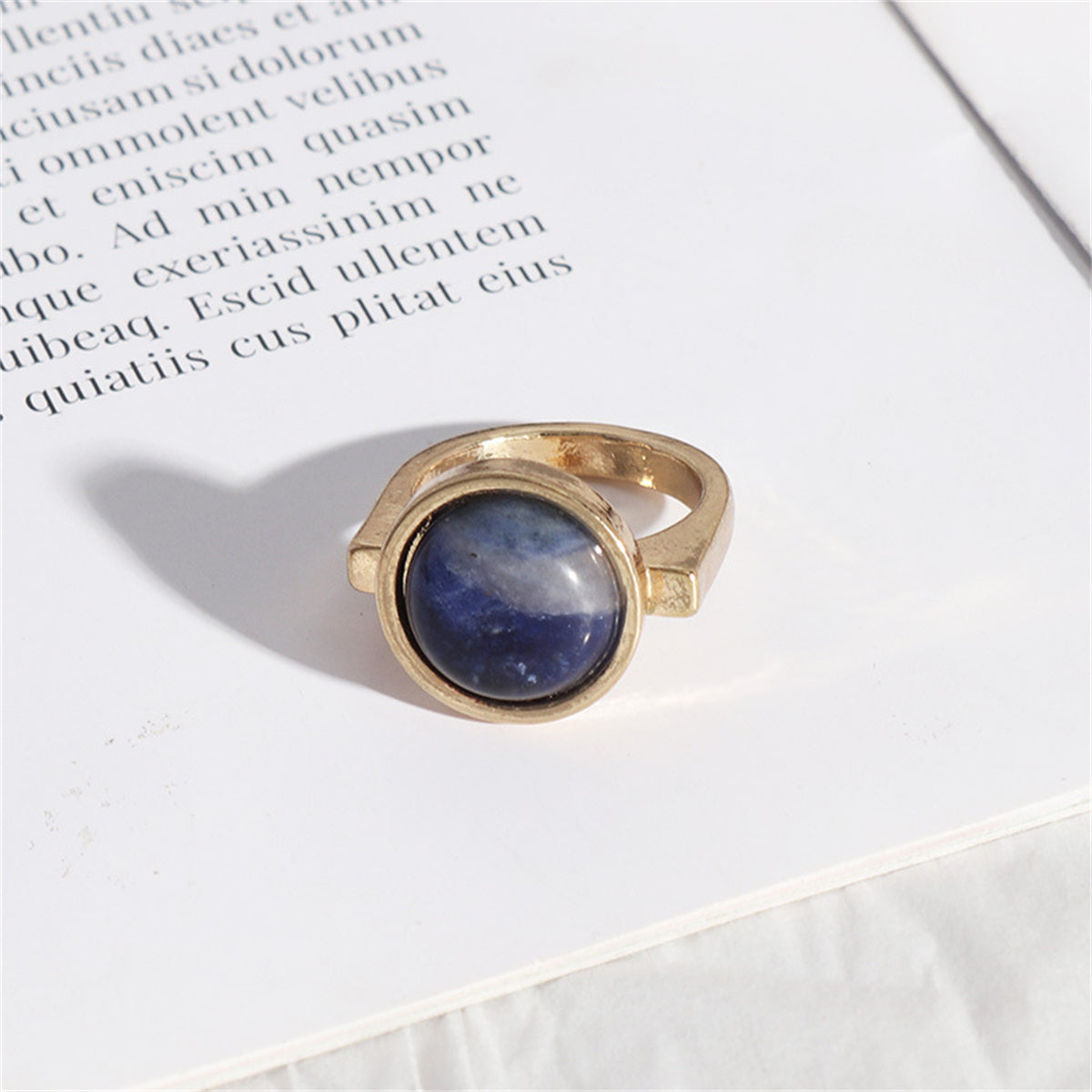 Lapis and 18K Gold-Plated Round-Bezel Ring, gold statement rings for women, everyday style, front view