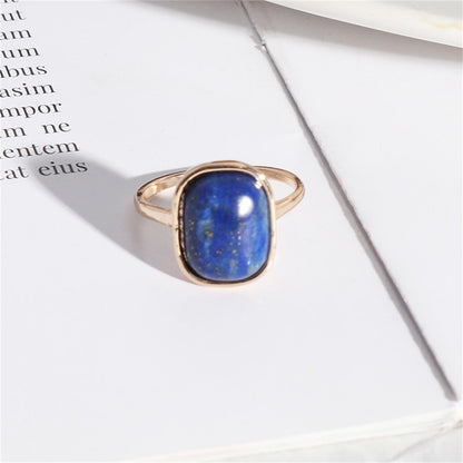 Lapis and 18K Gold-Plated Cushion-Cut Ring, gold statement rings for women, dainty minimalist design, front view