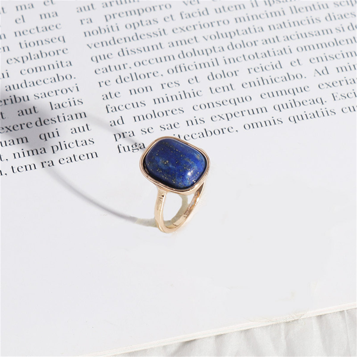 Lapis and 18K Gold-Plated Cushion-Cut Ring, gold statement rings for women, dainty minimalist design, detail close-up