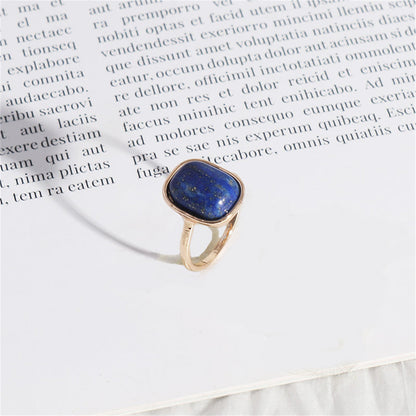 Lapis and 18K Gold-Plated Cushion-Cut Ring, gold statement rings for women, dainty minimalist design, detail close-up