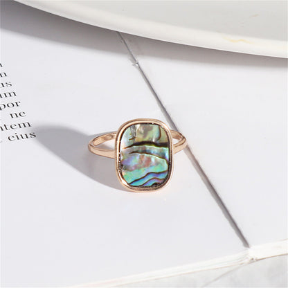 Abalone Shell and 18K Gold-Plated Bezel-Set Cushion Ring, gold statement rings for women, botanical inspired, front view