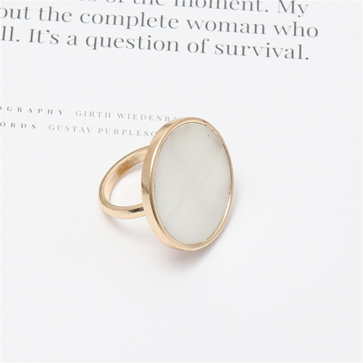 Shell and 18K Gold-Plated Round Ring, gold statement rings for women, botanical inspired, front view