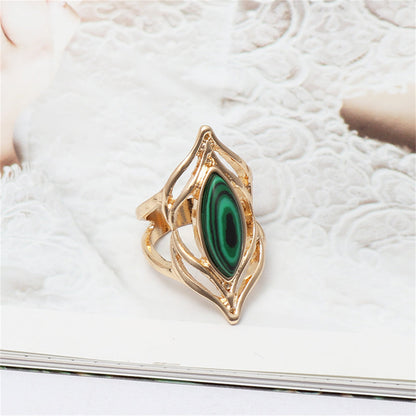 Malachite and 18K Gold-Plated Eye Ring, gold statement rings for women, vintage-inspired design, front view