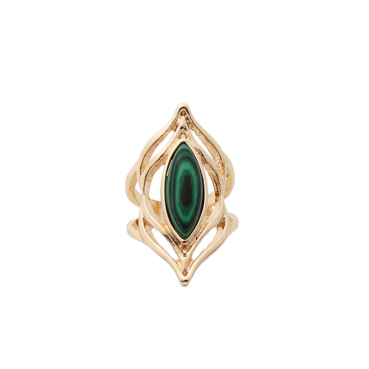 Malachite and 18K Gold-Plated Eye Ring, gold statement rings for women, vintage-inspired design, side view