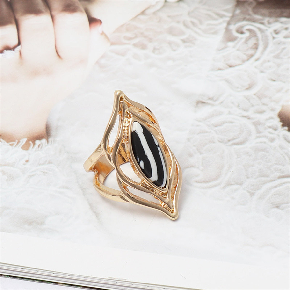 Turquoise and 18K Gold-Plated Eye Ring, gold statement rings for women, dainty minimalist design, front view