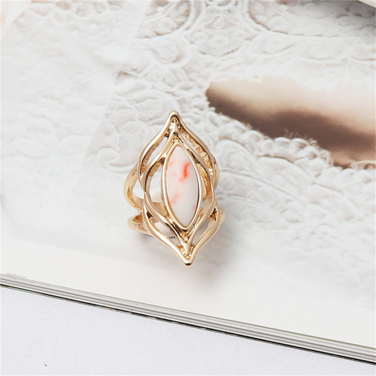Pink Turquoise and 18K Gold-Plated Eye Ring, gold statement rings for women, everyday style, front view