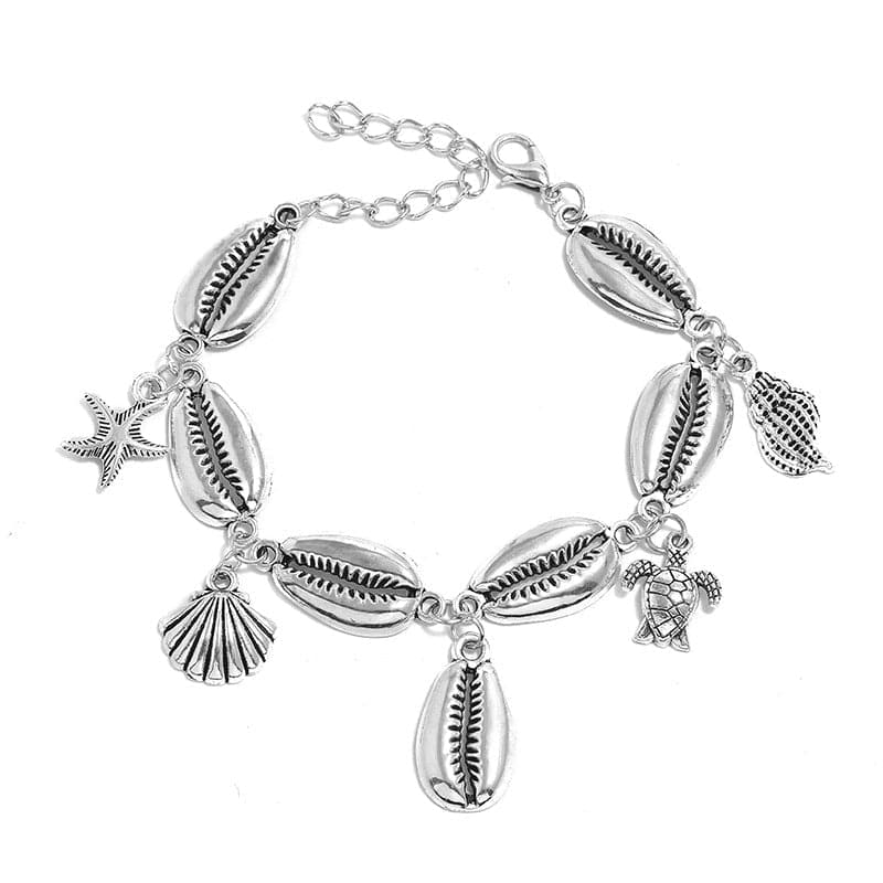 Silver-Plated Starfish & Shell Charm Anklet