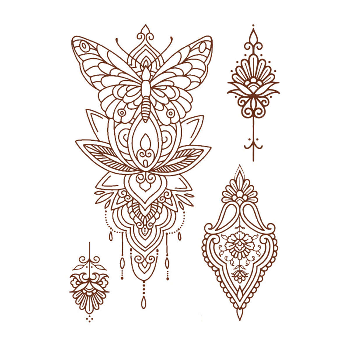 Red Butterfly Lotus Temporary Tattoo Set - 5 Pcs, vintage-inspired design, front view
