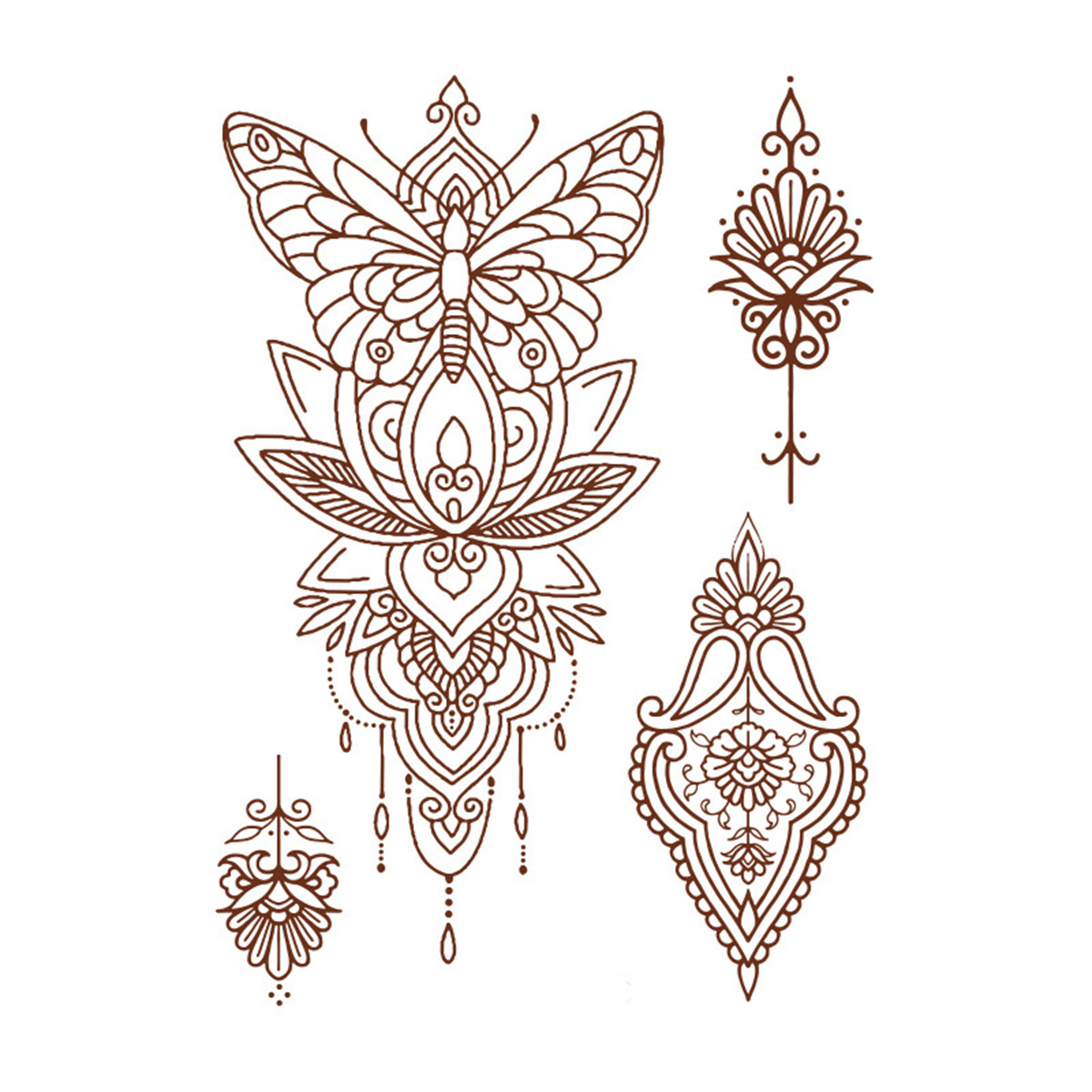 Red Butterfly Lotus Temporary Tattoo Set - 5 Pcs