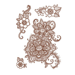 Red Flower & Mandala Temporary Tattoo Set - 5 Pcs