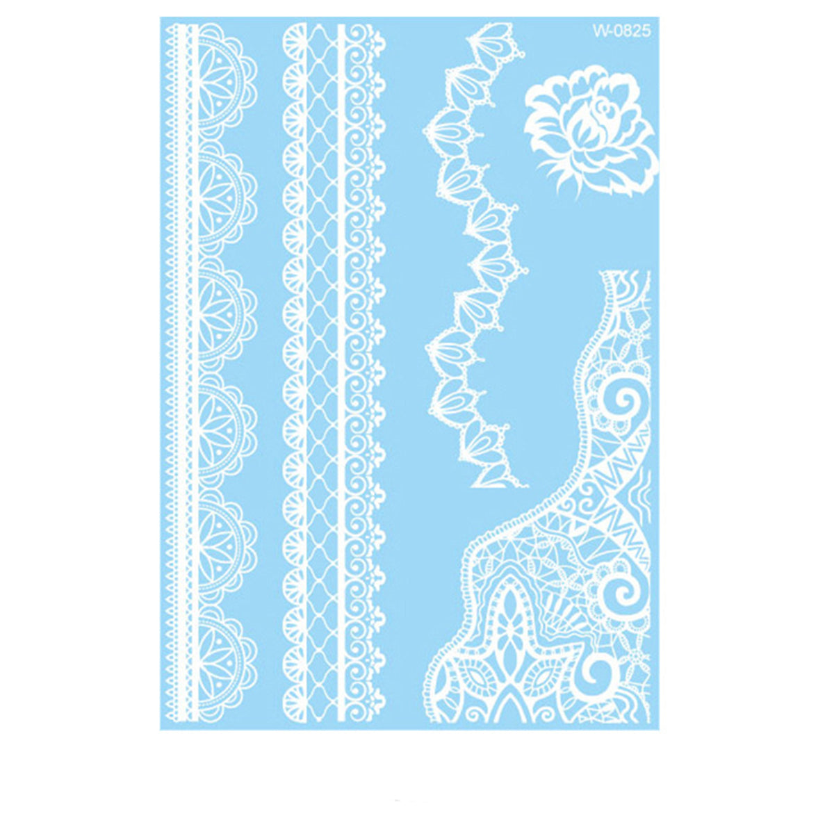White Lace Lotus Temporary Tattoo Sheet - 5 Pcs, botanical inspired, front view