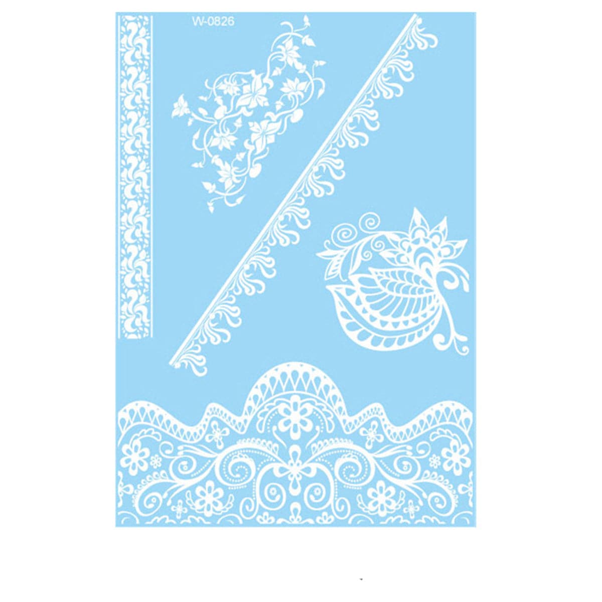 White Lace Botanical Temporary Tattoo Sheet - 5 Pcs, elegant gift for her, front view