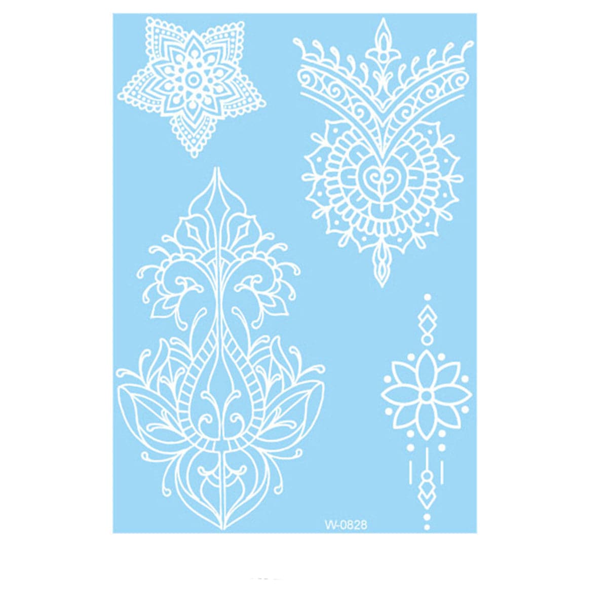 White Lace Flower Pattern Temporary Tattoo Sheet, botanical inspired, front view