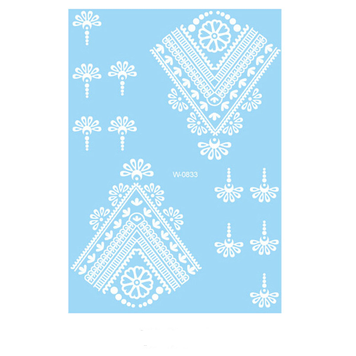White Lace Floral Chevron Temporary Tattoo Set - 5 Pcs, vintage-inspired design, front view