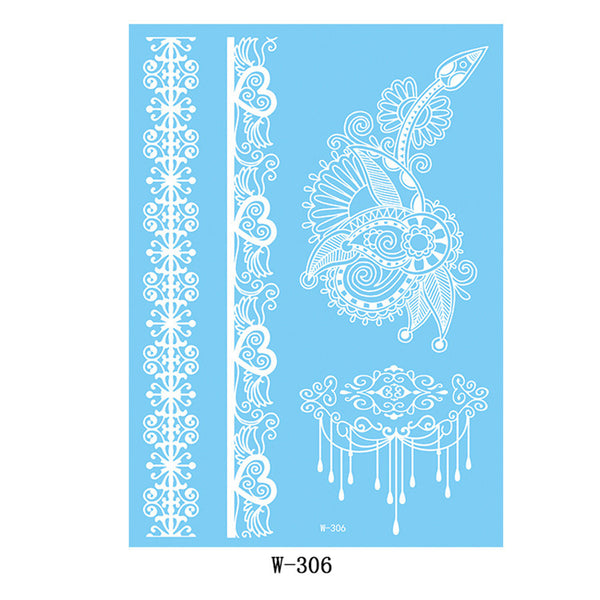 White Flying Heart Botanical Temporary Tattoo Sheet - 5 Pcs
