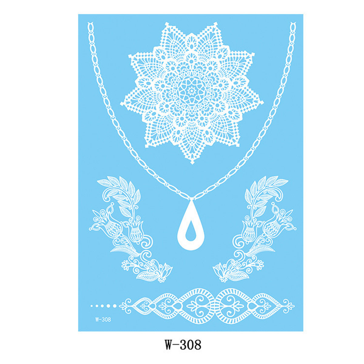 White Floral Drop Temporary Tattoos-Set Of 5, dainty minimalist design, front view