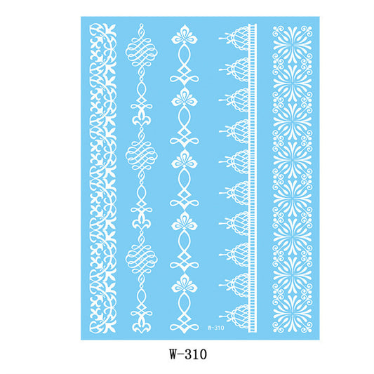 White Botanical Temporary Tattoo Sheet - 5 Pcs, botanical inspired, front view