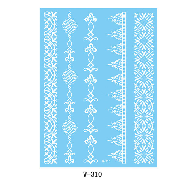 White Botanical Temporary Tattoo Sheet - 5 Pcs