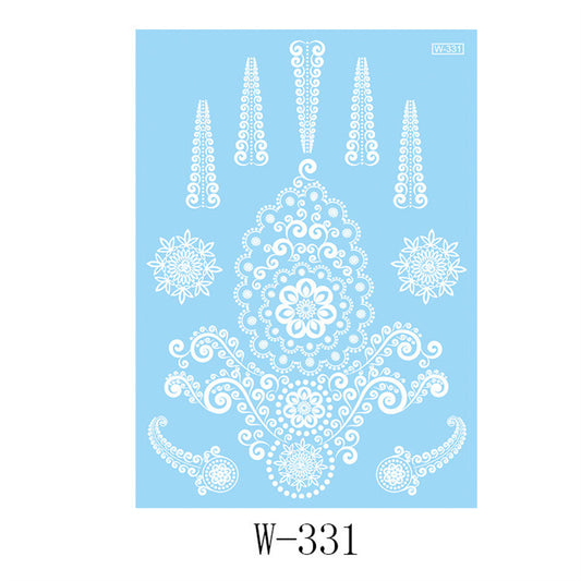 White Lace Flower Temporary Tattoo Set - 5 Pcs, everyday style, front view