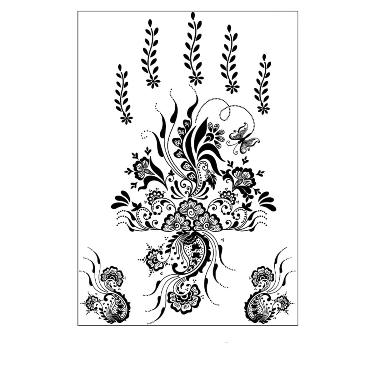 Black Lace Botanical Temporary Tattoo Sheet - 5 Pcs, everyday style, front view