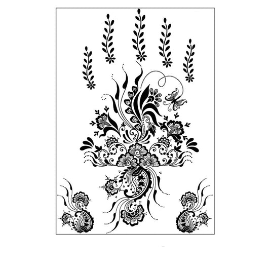Black Lace Botanical Temporary Tattoo Sheet - 5 Pcs, everyday style, front view