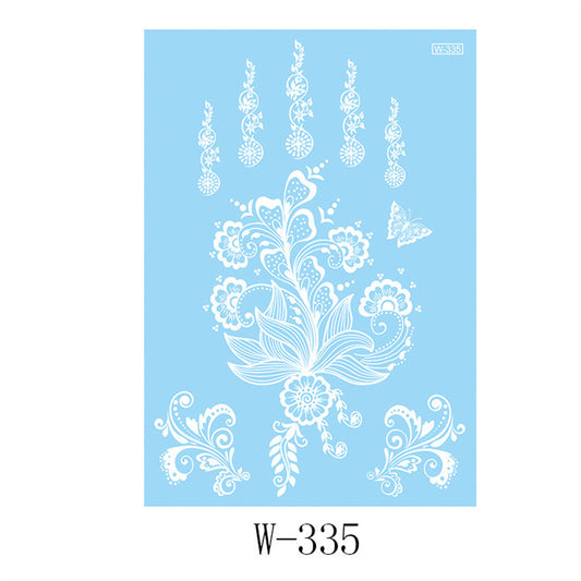 White Lace-Print Botanical Temporary Tattoo Set - 5 Pcs, everyday style, front view